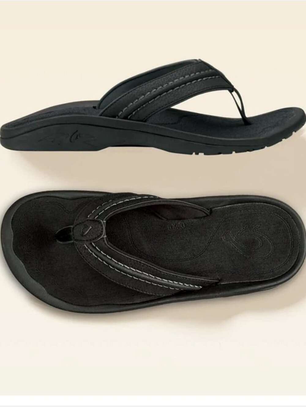 OluKai Hokua Black Beach Sandals Men US 12
